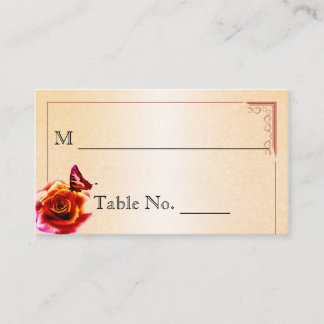 Orange Rose and Butterfly Wedding Place Cards