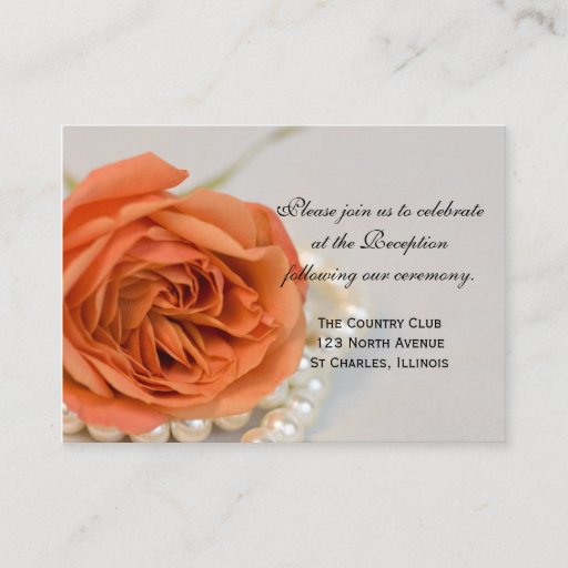 Customizable Orange Rose and Pearls Wedding Reception Card Business Card Template