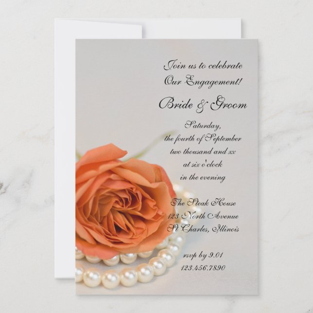 Orange Rose and White Pearls Engagement Party Invitation (Front)
