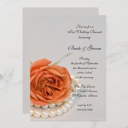 Orange Rose and White Pearls Post Wedding Brunch Invitation