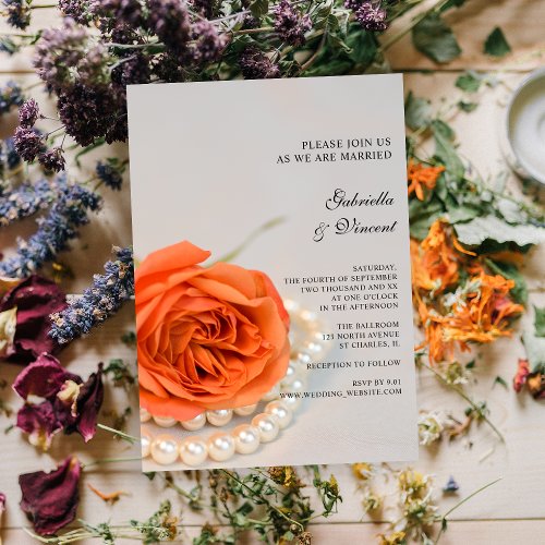 Orange Rose and Pearls Wedding Invitation