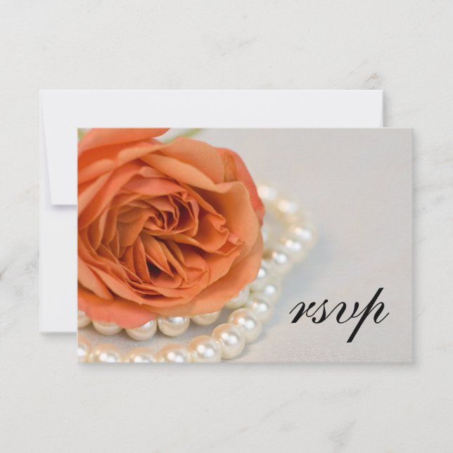 Orange Rose and White Pearls Wedding RSVP Card (Front)