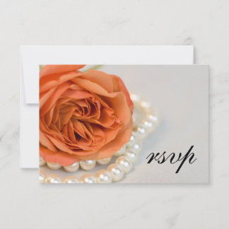 Orange Rose and White Pearls Wedding RSVP Card