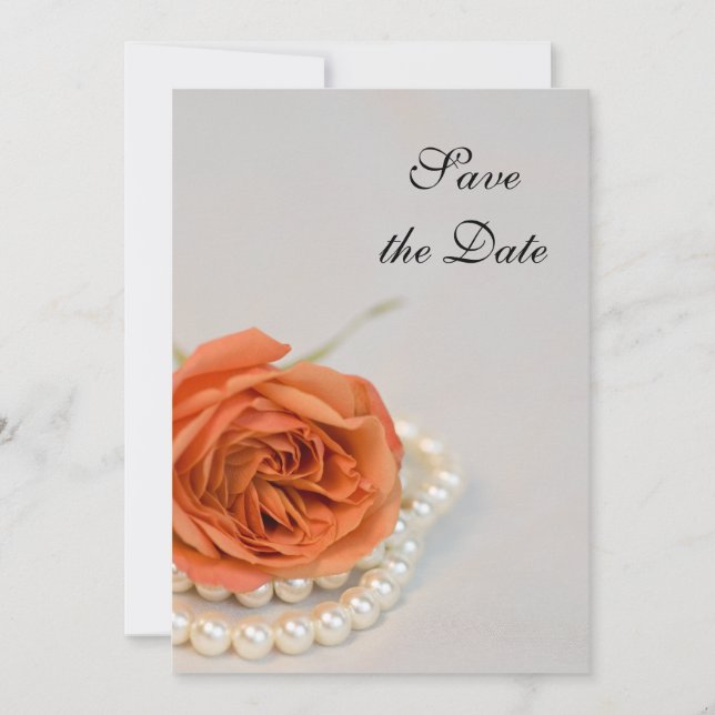 Orange Rose and White Pearls Wedding Save the Date Invitation (Front)