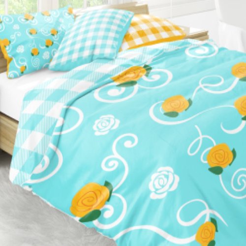 Orange Rose Doodle White Retro Swirl Curve Blue Duvet Cover