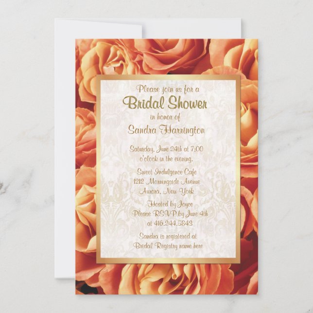 Orange Rose Floral Bridal Shower Invitation (Front)