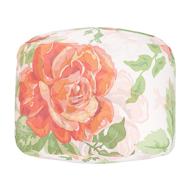 Orange rose floral pouf (Left)