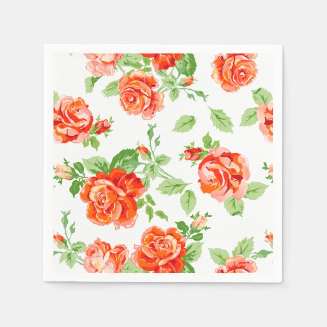 Orange rose floral print napkins (Front)