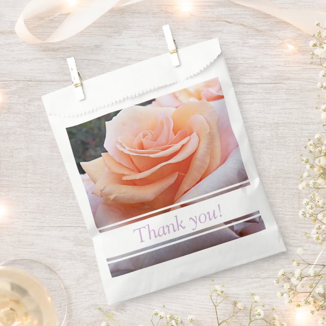 Orange Rose Floral Thank You Favor Bag (Clipped)