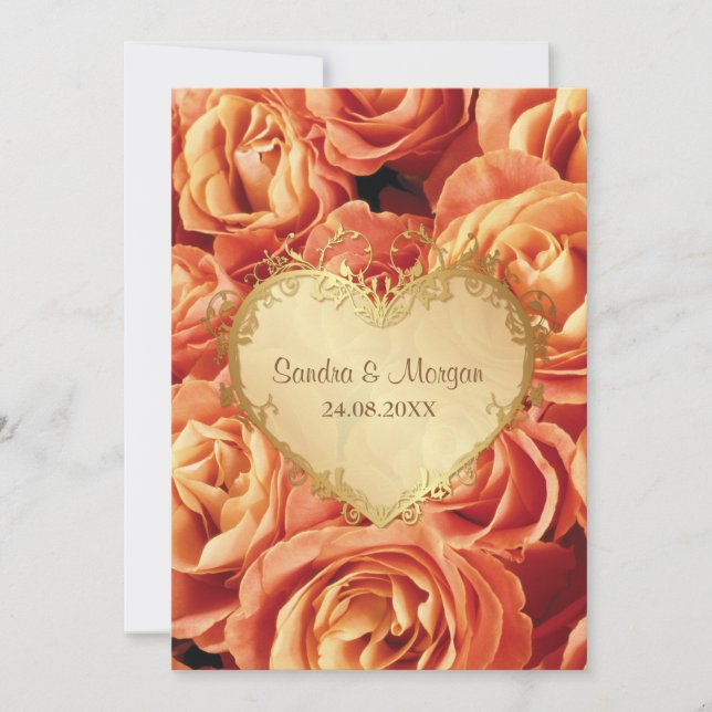 Orange  Rose Floral Wedding Invitation (Front)
