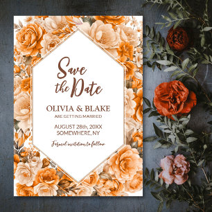 Orange Rose Floral Wedding Save The Date