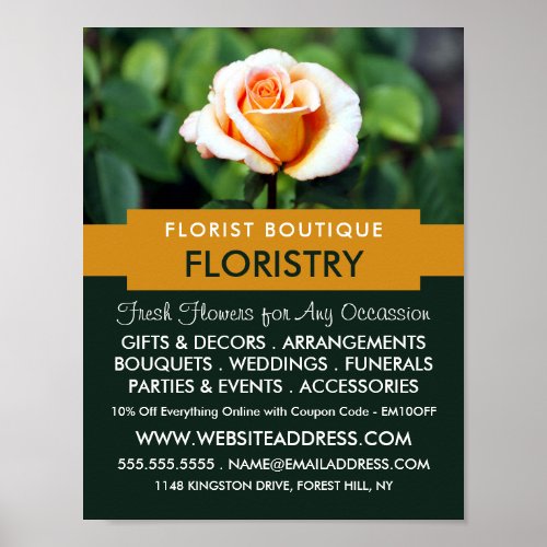 Orange Rose Florist Floristry Advertising Poster