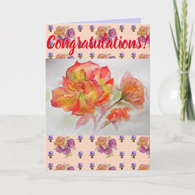Orange Rose Flower Floral Conrgatulations art Card (Front)