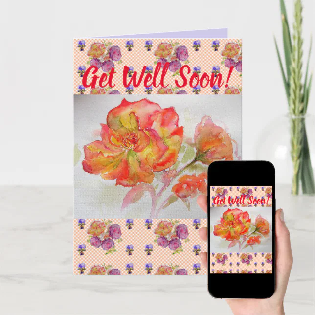 Orange Rose Flower Floral Get Well Soon art Card | Zazzle