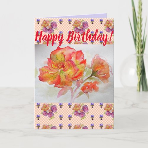 Orange Rose Flower Floral Happy Birthday art Card