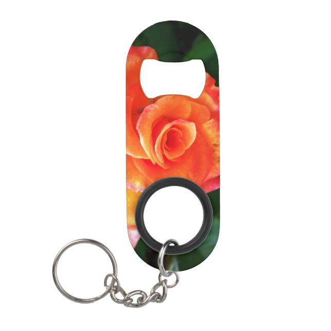 Orange rose flower keychain bottle opener (Front)