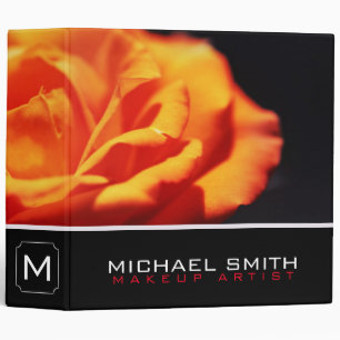 Orange rose flower on black 3 ring binder