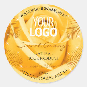 Orange Rose Flower Product Labels Palm Leaves Logo