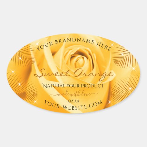 Orange Rose Flower Product Labels with Palm Leaves