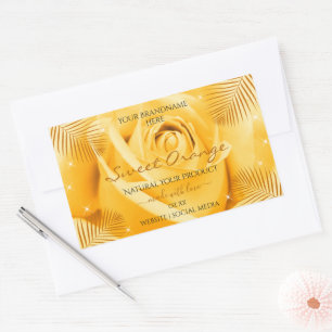 Orange Rose Flower Product Labels with Palm Leaves
