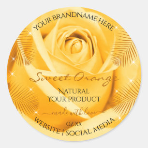 Orange Rose Flower Product Labels with Palm Leaves