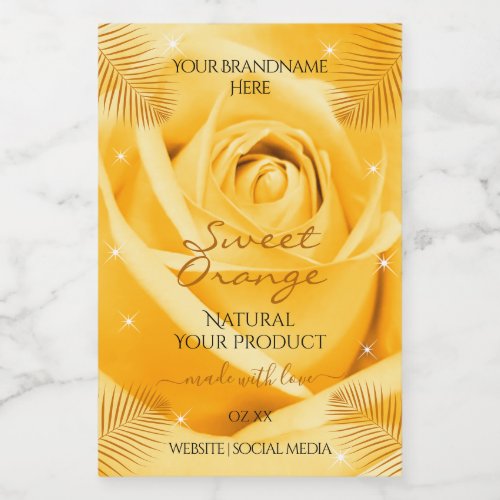 Orange Rose Flower Product Labels with Palm Leaves