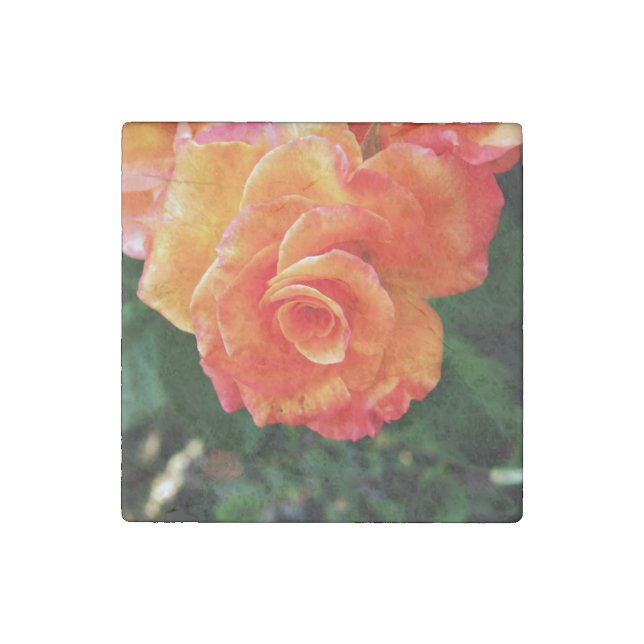 Orange rose flower stone magnet (Front)
