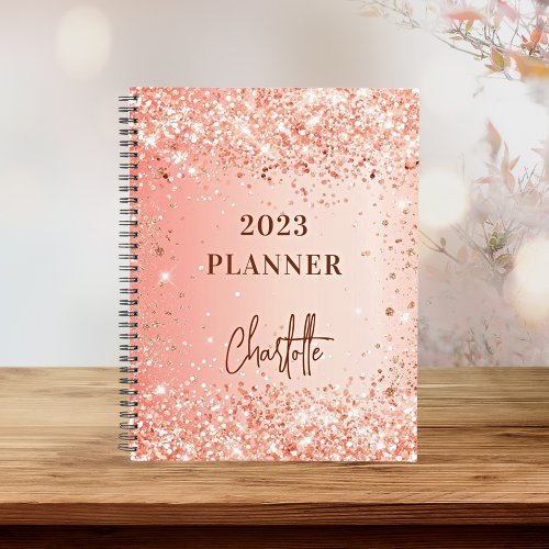 Orange rose gold glitter name script 2025 planner