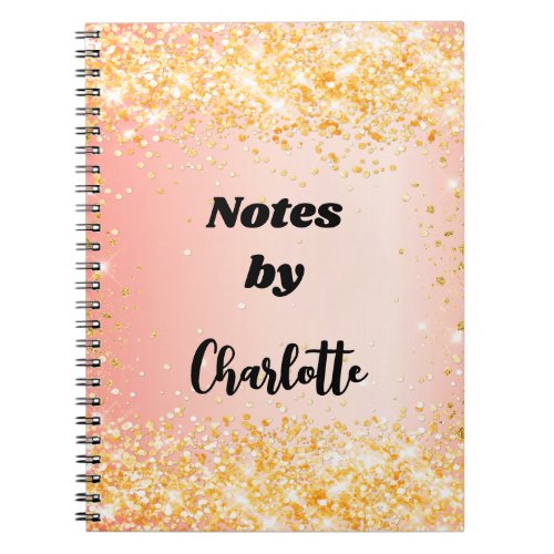 Orange rose gold glitter name script glam notebook