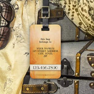 Orange Rose Gold Retro Artistic Luggage Tag