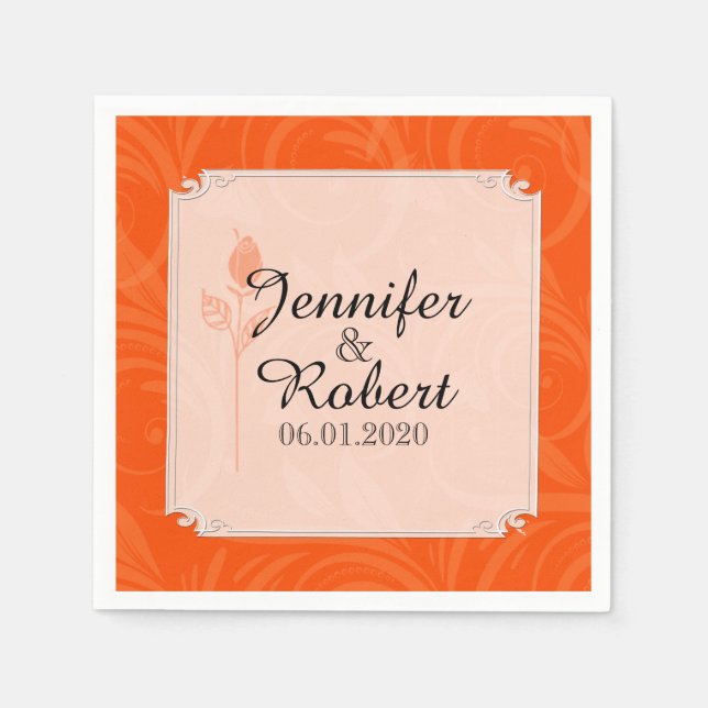 Orange Rose Graphic Wedding Napkin (Front)