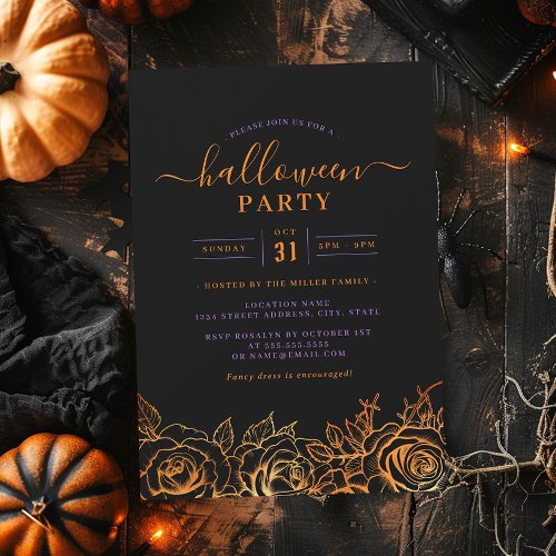 Orange Rose Halloween Party  Invitation