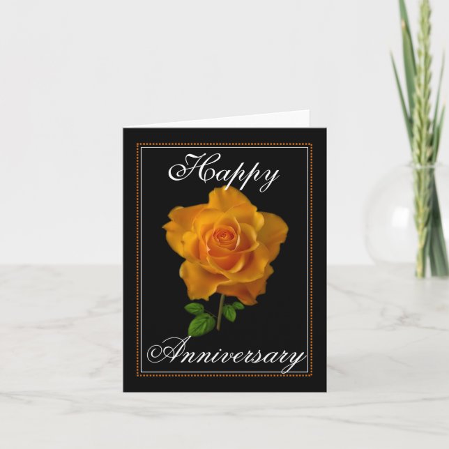 Orange Rose Happy Anniversary Greeting Card (Front)