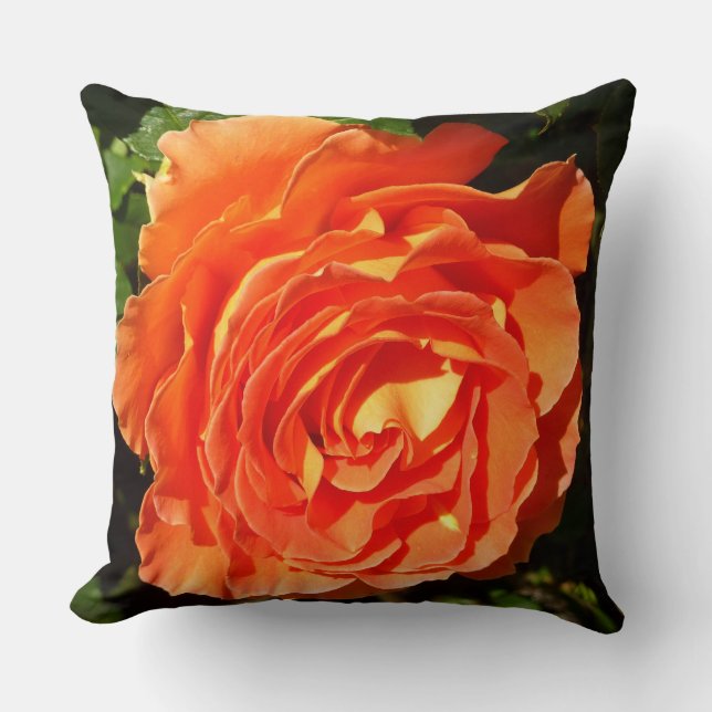Orange Rose I Pretty Floral Throw Pillow (Front)