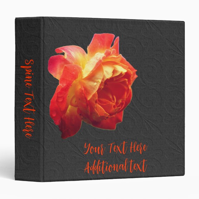 Orange Rose In Bloom Floral Personalized 3 Ring Binder (Front/Spine)