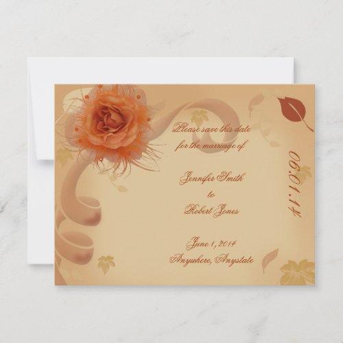 Orange Rose in the Fall Save the Date card