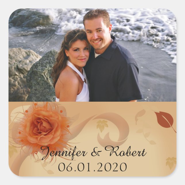 Orange Rose in the Fall Wedding Favor Sticker (Front)
