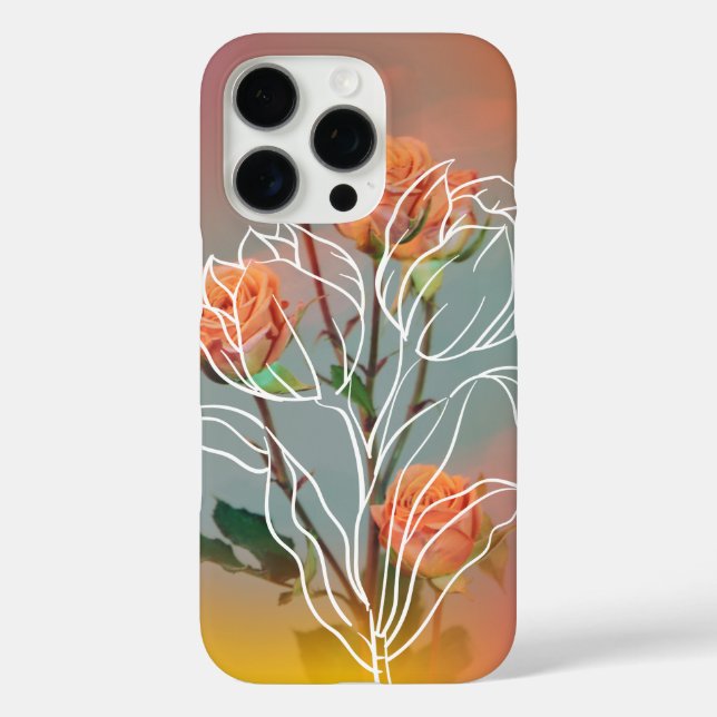 'Orange Rose & Line Art' iPhone 16 Pro Case (Back)