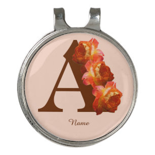 Orange Rose Monogram Initial A Personalized Golf Hat Clip