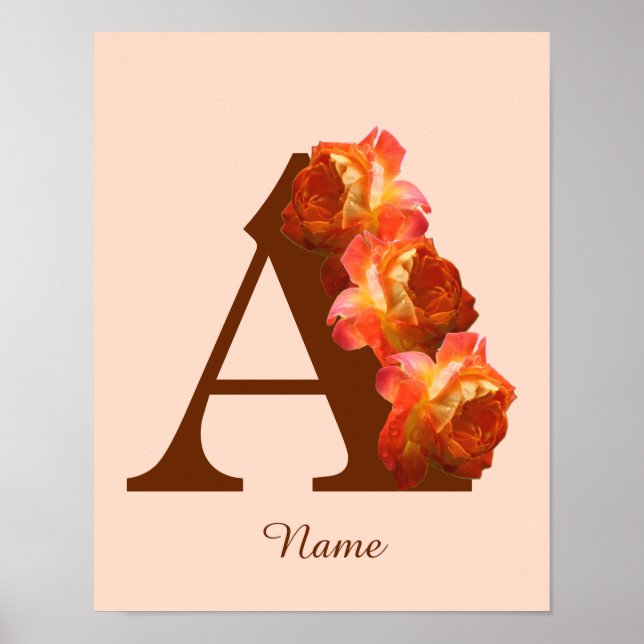 Orange Rose Monogram Initial A Personalized Poster (Front)