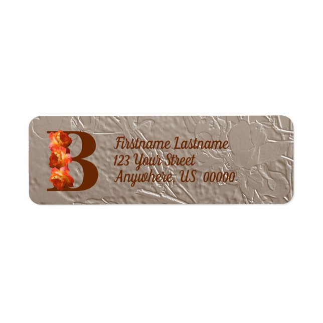 Orange Rose Monogram Initial B Address  Label (Front)