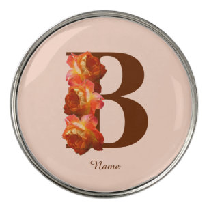 Orange Rose Monogram Initial B Personalized Golf Ball Marker
