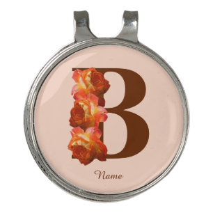 Orange Rose Monogram Initial B Personalized Golf Hat Clip