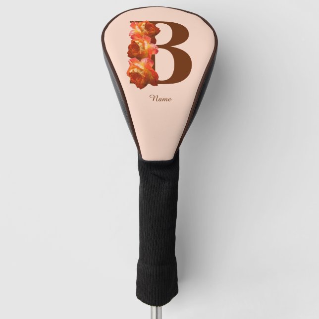 Orange Rose Monogram Initial B Personalized Golf Head Cover (Front)