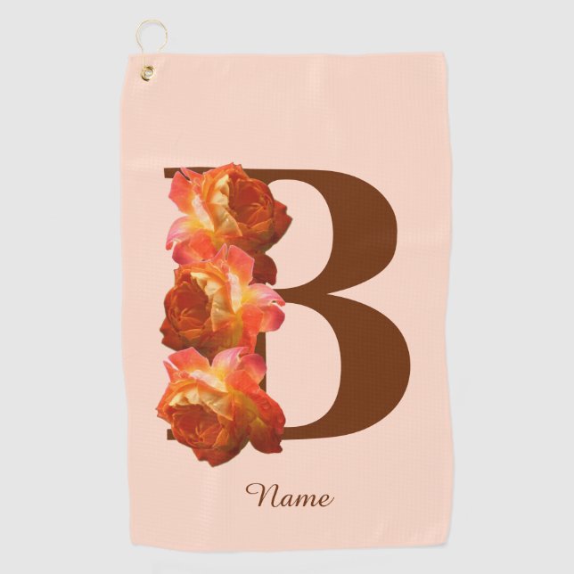 Orange Rose Monogram Initial B Personalized Golf Towel (Front)