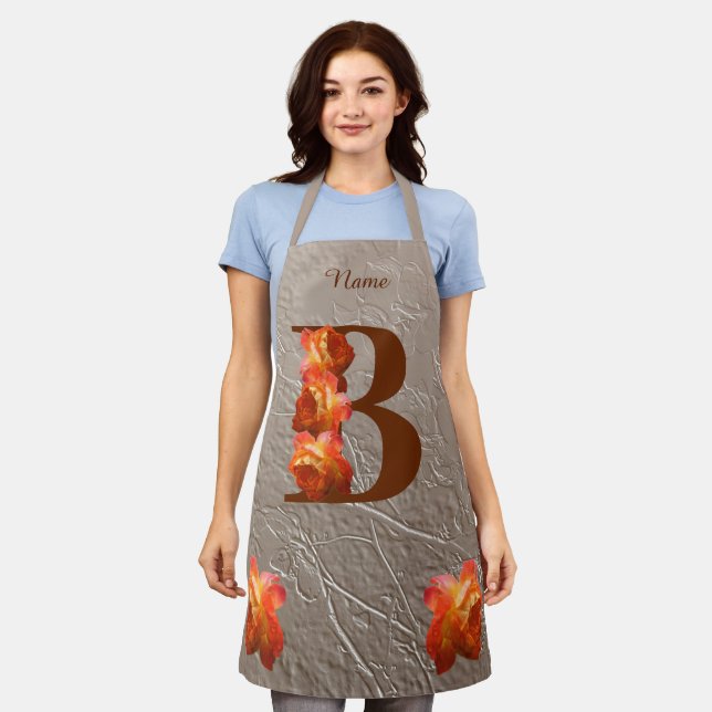 Orange Rose Monogram Initial B Personalized Name   Apron (Worn)