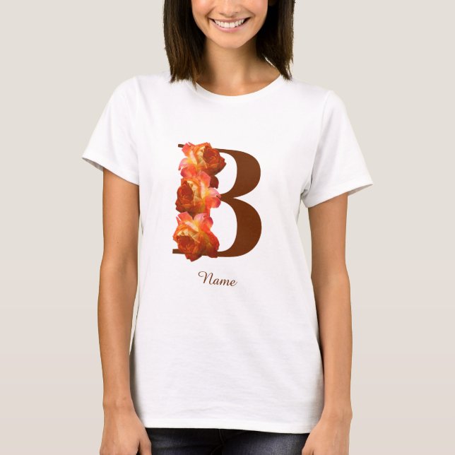 Orange Rose Monogram Initial B Personalized T-Shirt (Front)