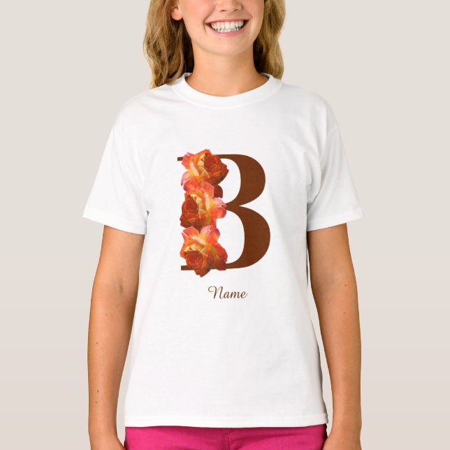 Orange Rose Monogram Initial B Personalized T-Shirt (Front)