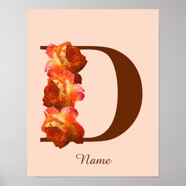 Orange Rose Monogram Initial D Personalized Poster (Front)