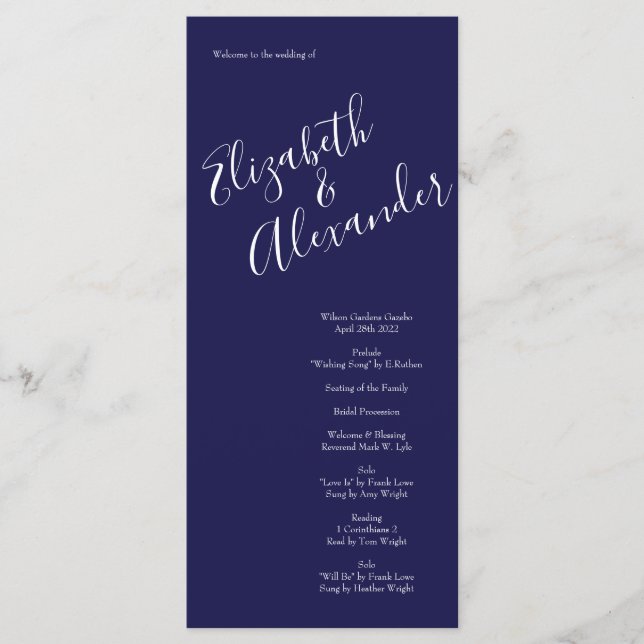 Orange Rose Navy Blue Wedding Menu (Front)